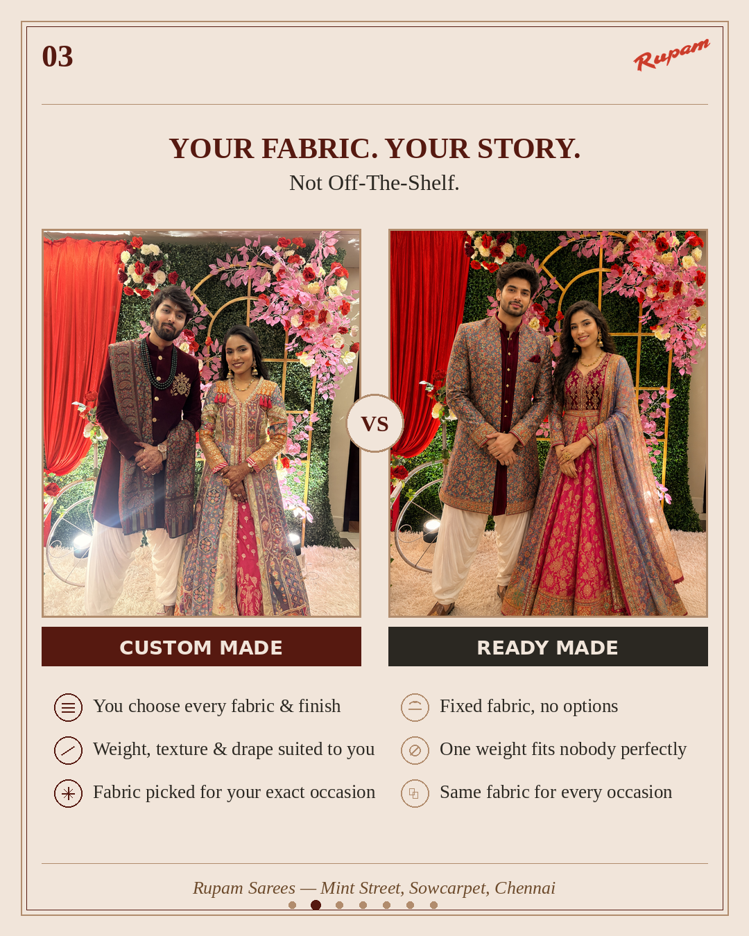 Choose your own fabric custom made vs fixed fabric readymade - Rupam Sarees