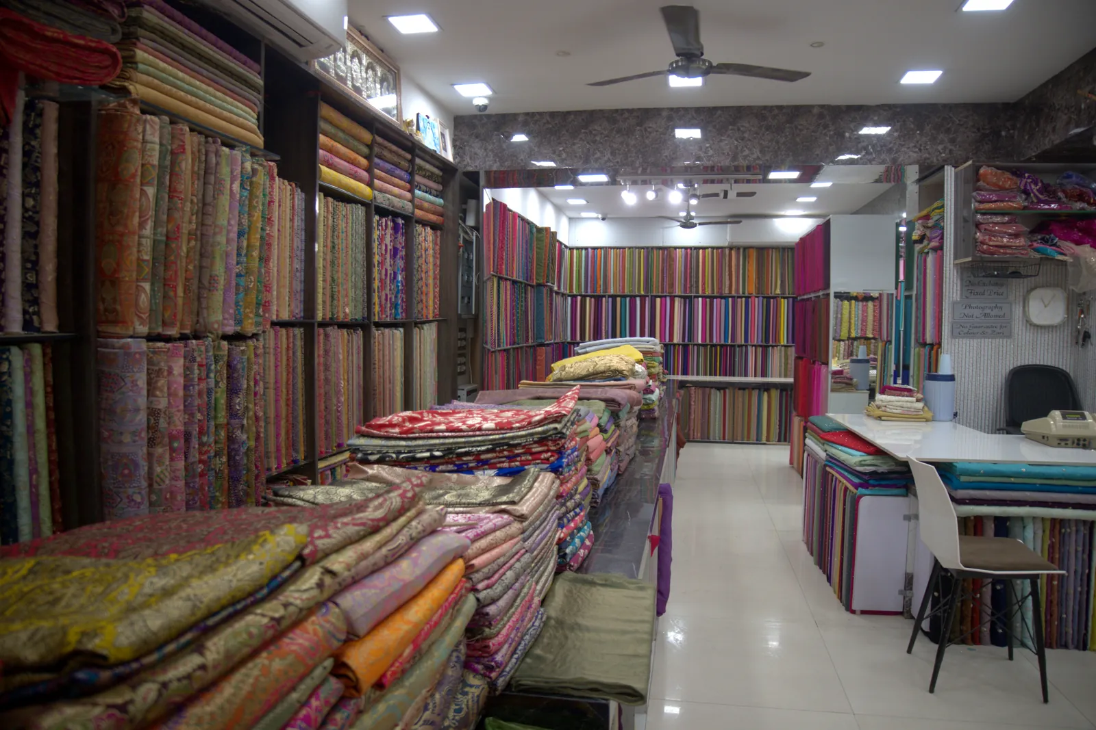 Inside the Rupam Sarees fabric store on Mint Street, Sowcarpet, Chennai, trading since 1983